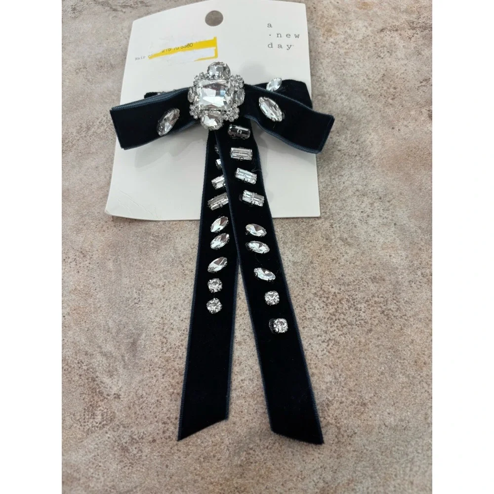 A New Day Hair Bow Barrette Set 3 NWT Rhinestone Velvet Christmas Plaid Sequin